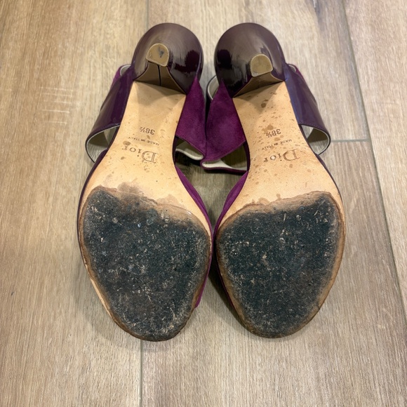 Y2K 🌟CHRISTIAN DIOR🌟 SUEDE PATENT LEATHER OPEN TOE SLING BACK HEEL PURPLE 38.5 - Picture 11 of 13